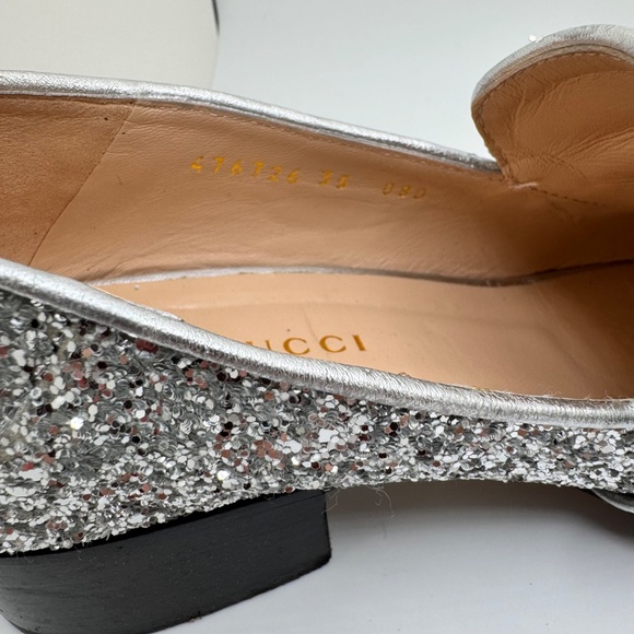 Gucci GG Marmont Web Peyton Loafers Coarse Glitter Metallic Silver Women’s US 35 - Picture 11 of 15